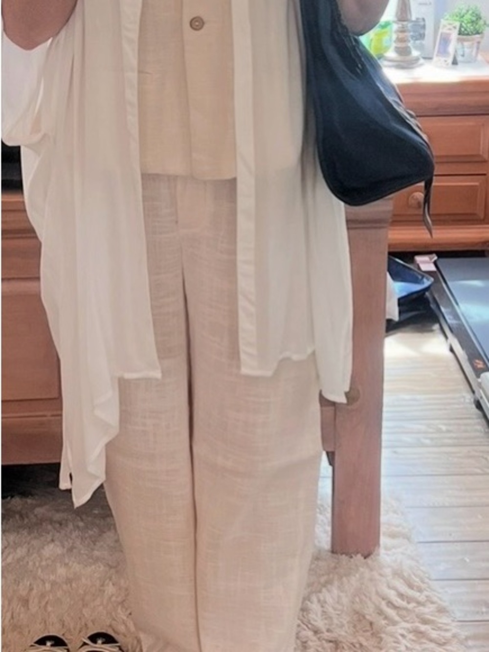 Free People Cream Wide-Leg Linen Blend Pants